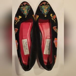 Embroidered Christmas Black Flats